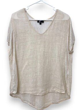 M Made in Italy 100% Linen V-Neck Oversized Top Oatmeal Lagenlook European Small